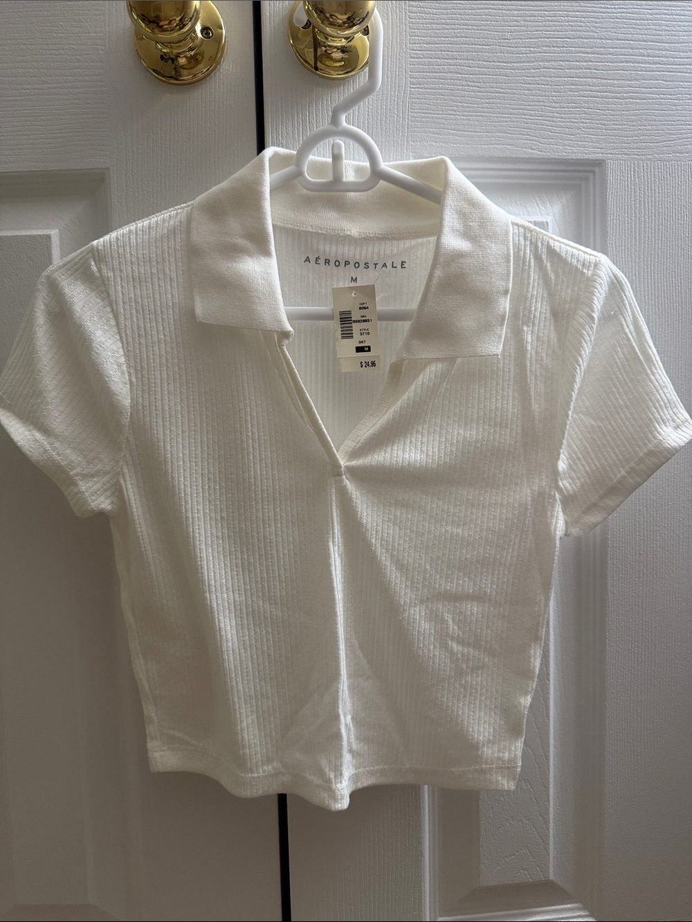 Aeropostale White Ribbed Polo Crop Top